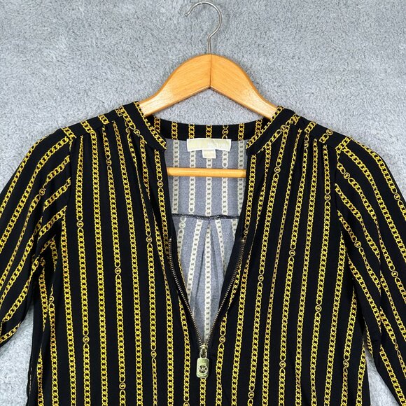 Michael Kors Women Half Zip Tunic Blouse Black/Yellow Chain Print Size S - Picture 5 of 13